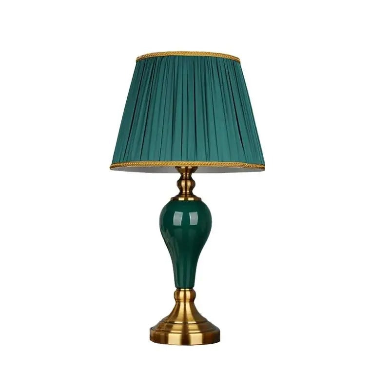 Lampe de Chevet Ancienne Céramique Verte et Dorée
