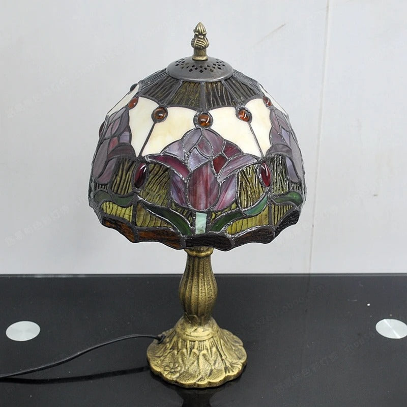 Lampe de chevet Tiffany ancienne en vitrail coloré