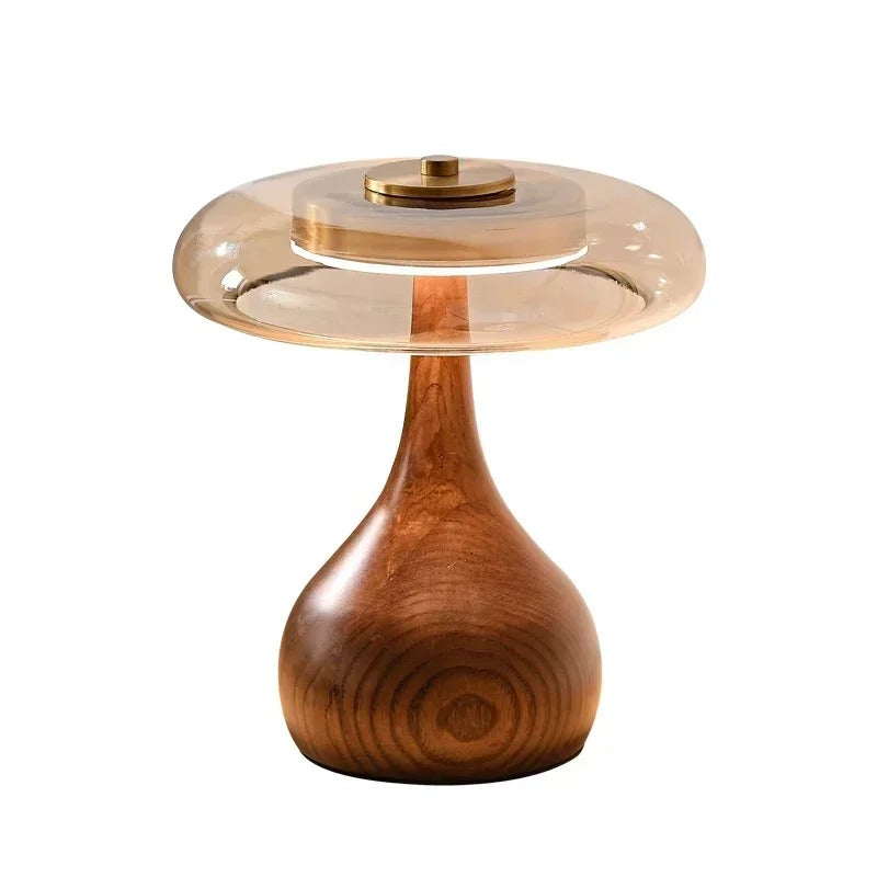 Lampe de chevet en bois massif et verre