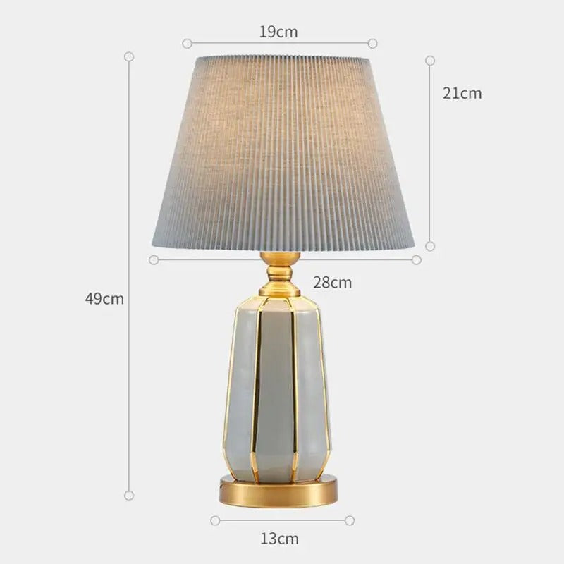 Lampe de Chevet Céramique Grise et Métal Doré