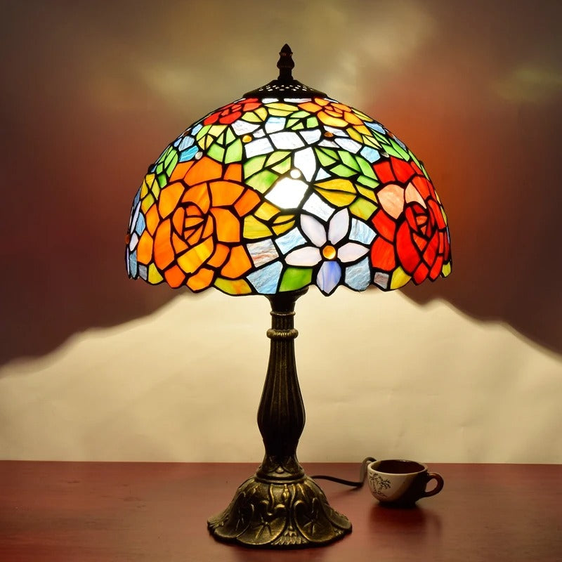 Lampe Tiffany Florale en Vitrail – Pied Métal