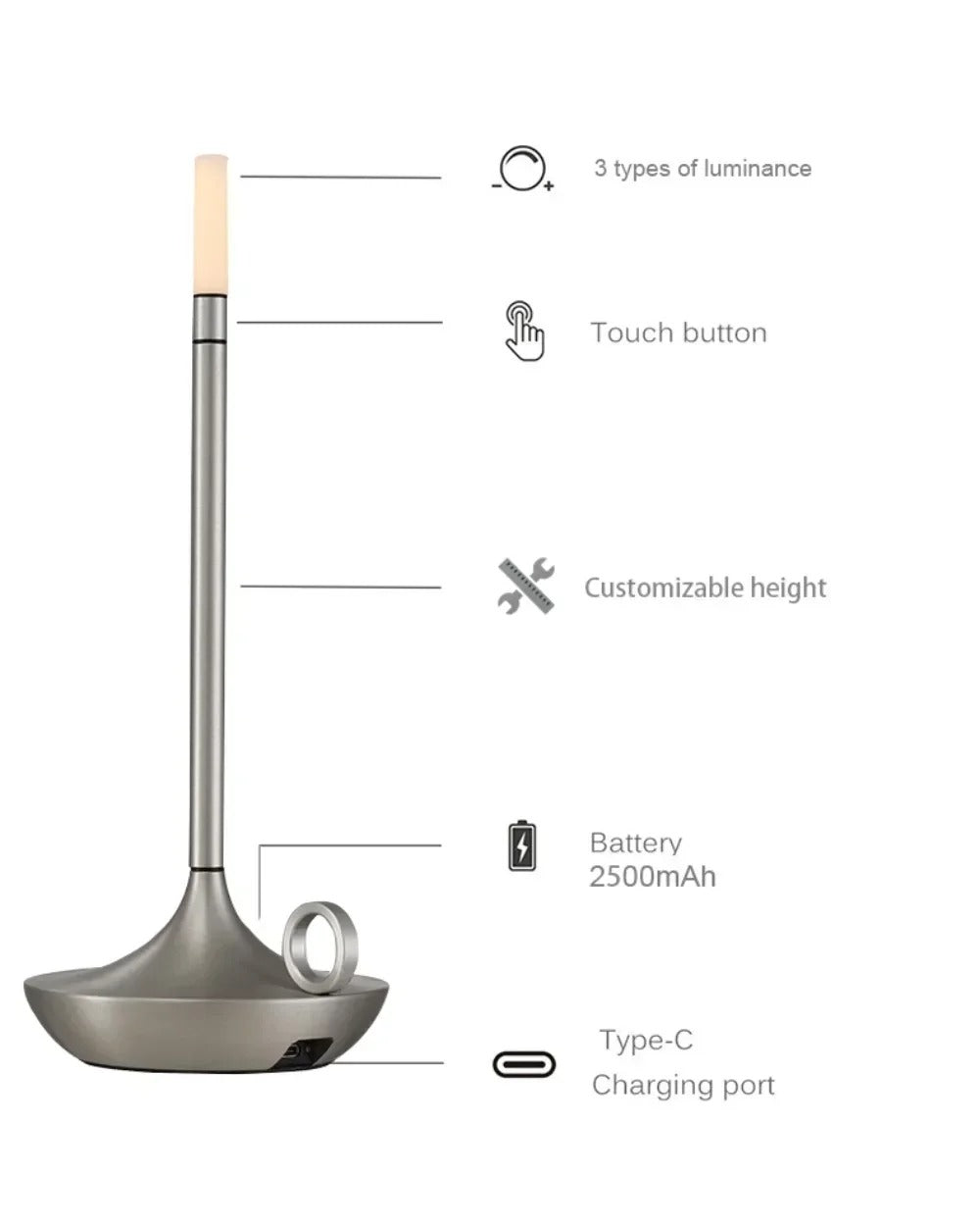 Lampe de Chevet Industrielle Sans Fil Rechargeable