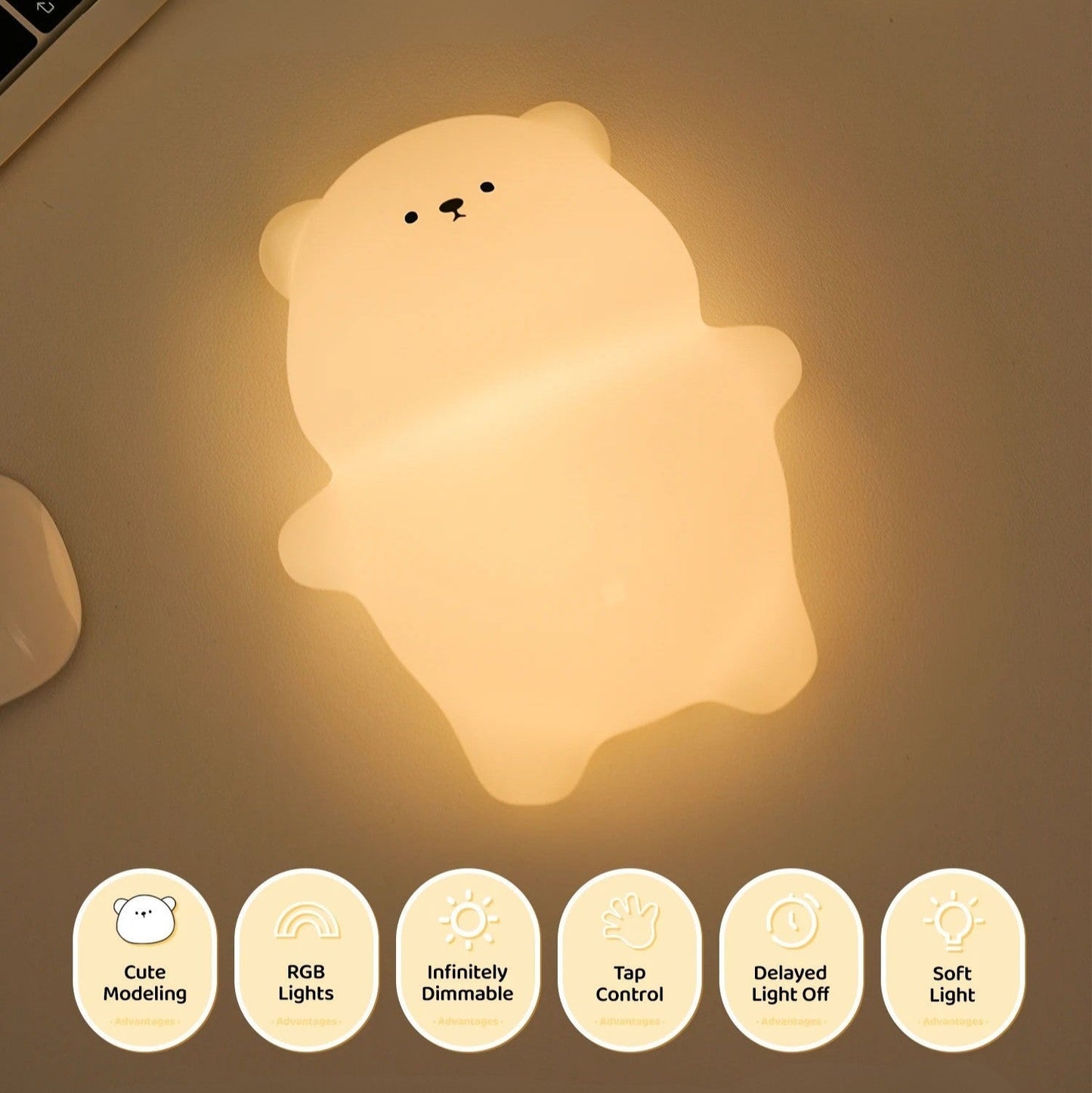 Veilleuse Ours en Silicone – Lumière Douce pour Enfant