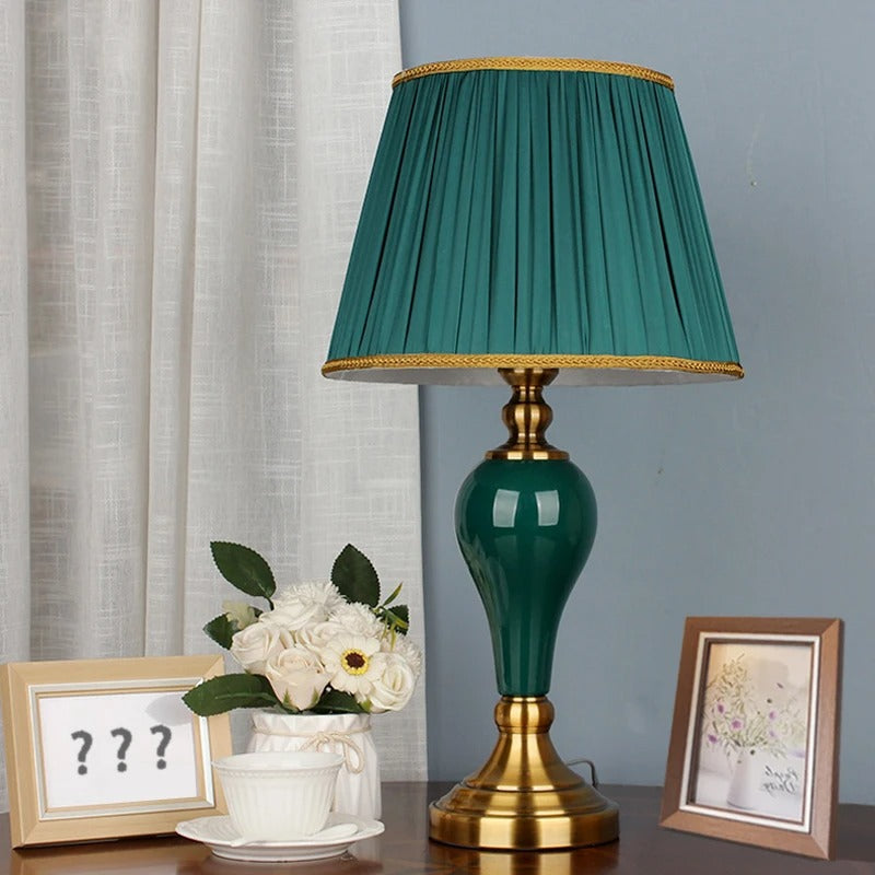 Lampe de Chevet Ancienne Céramique Verte et Dorée