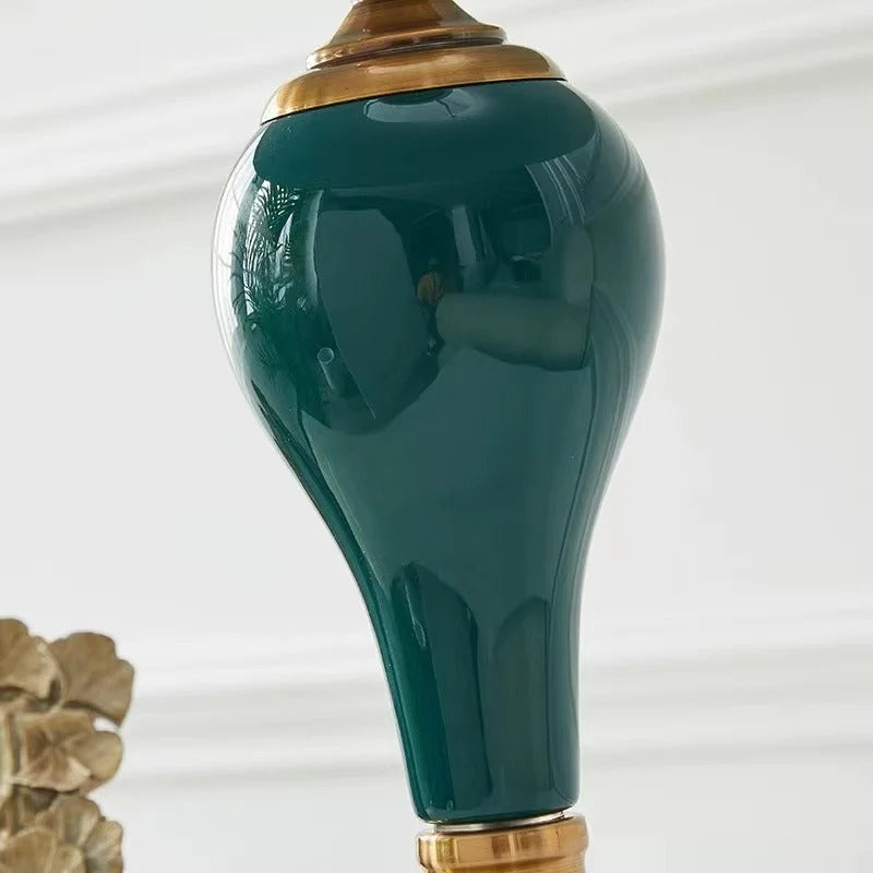 Lampe de Chevet Ancienne Céramique Verte et Dorée