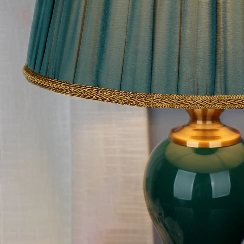 Lampe de Chevet Ancienne Céramique Verte et Dorée