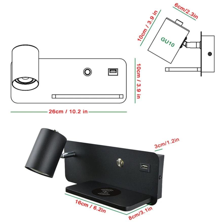 Applique Liseuse Murale avec Chargeur USB et Induction