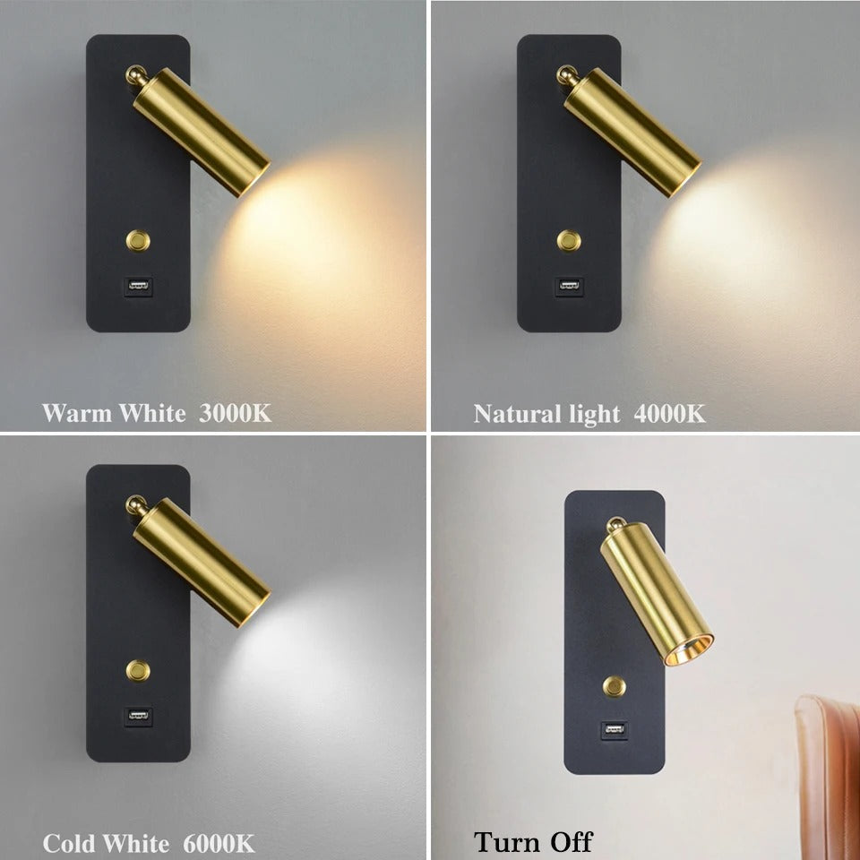Applique Murale Liseuse avec Port USB et Ampoule Incluse