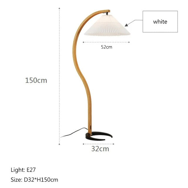 Lampadaire de Salon en Bois Massif et Abat-jour Tissu
