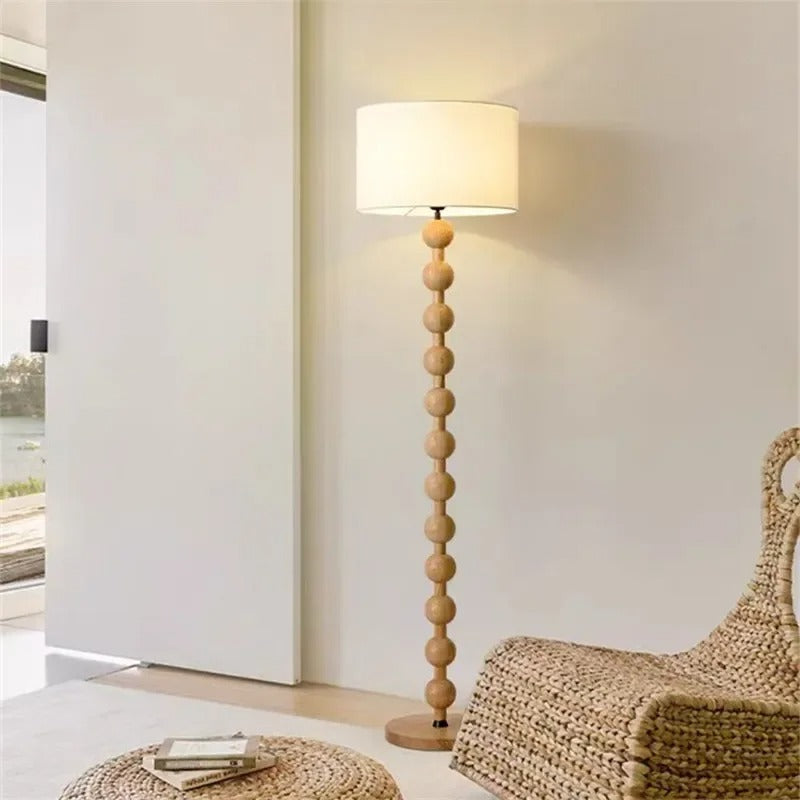 Lampadaire sur Pied en Bois avec Abat-jour Tissu
