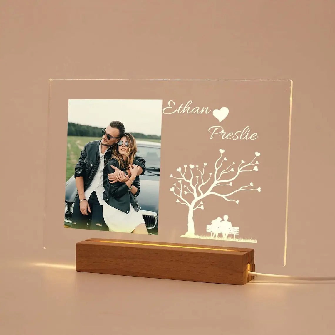 Lampe Personnalisable en Bois et Acrylique – Cadeau Unique