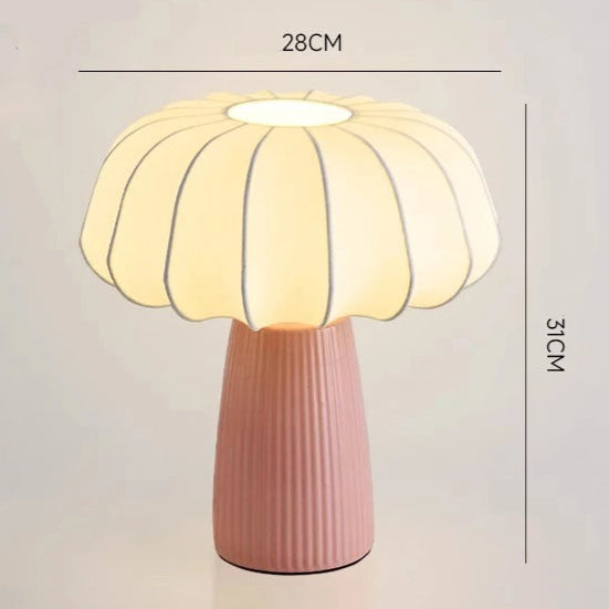 Lampe à Poser en Céramique et Abat-jour Tissu