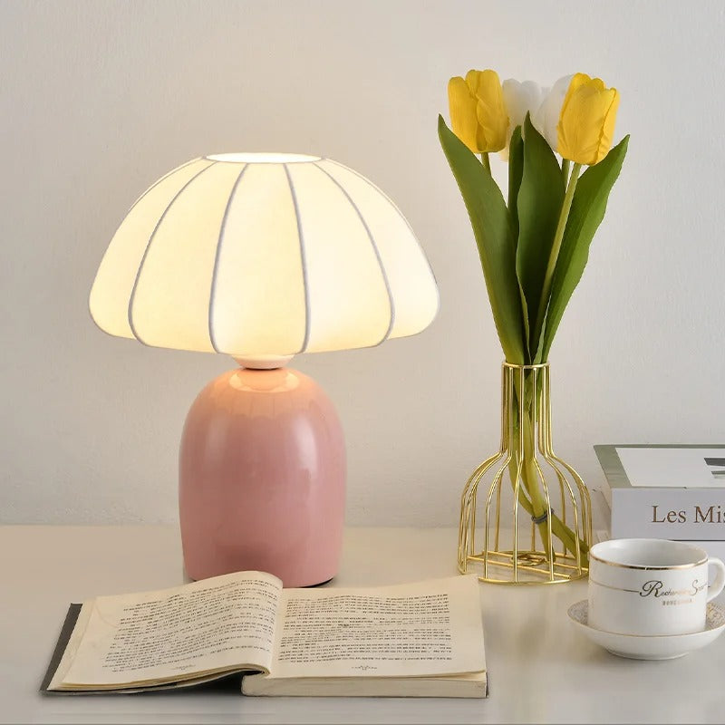 Lampe à Poser en Céramique et Abat-jour Tissu