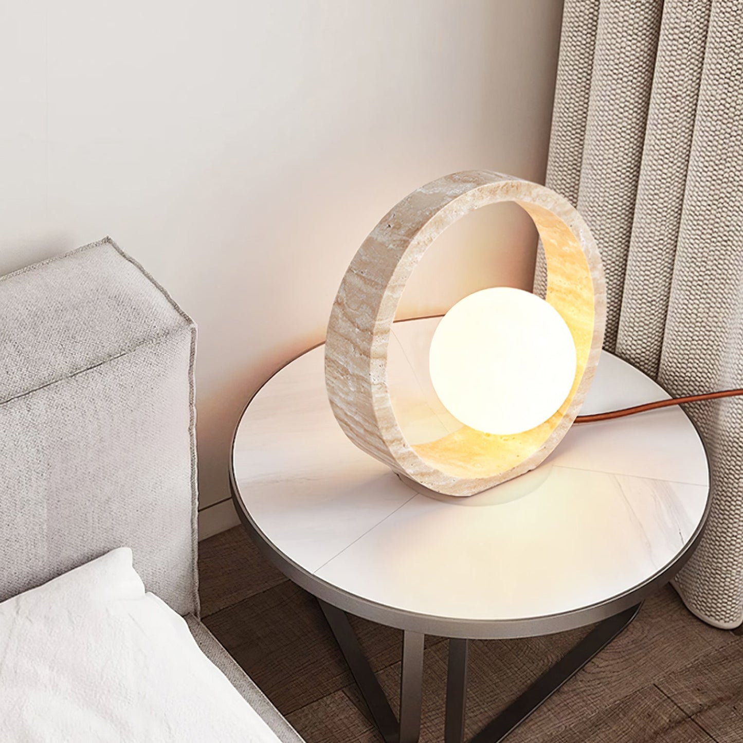 Lampe à Poser en Travertin et Verre