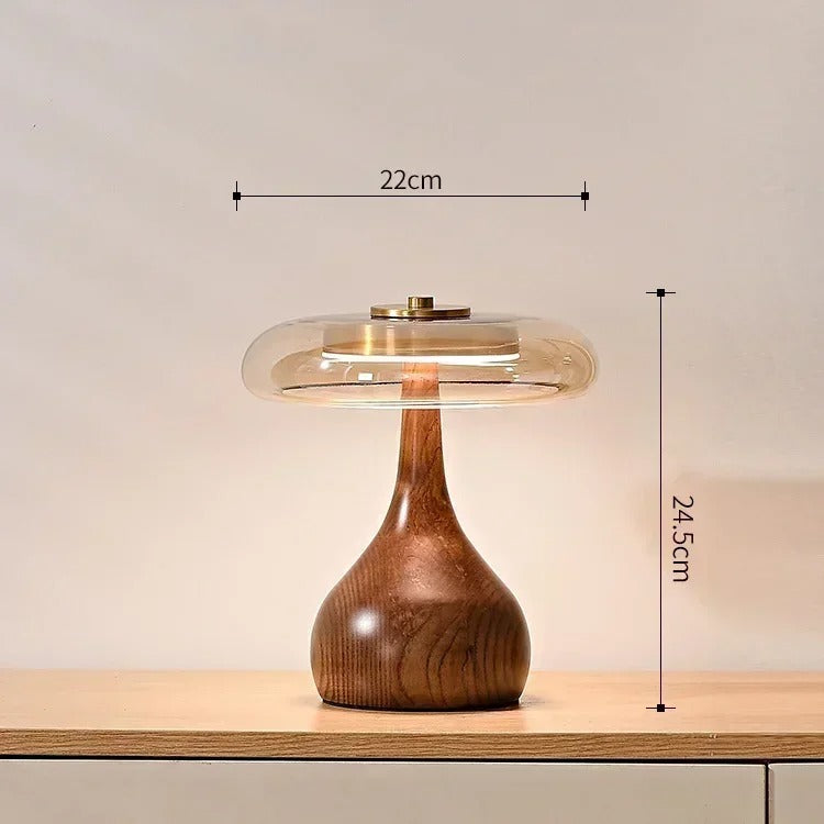 Lampe de chevet en bois massif et verre