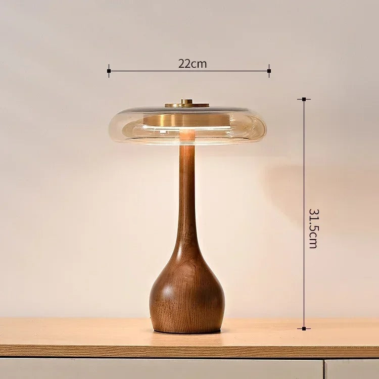 Lampe de chevet en bois massif et verre