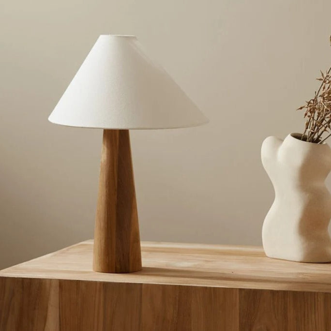 Lampe de chevet en bois naturel avec abat-jour tissu