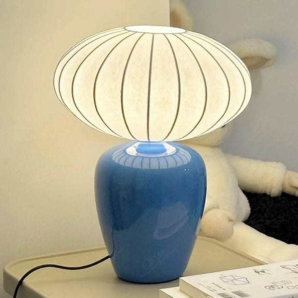 Lampe à Poser en Céramique – Pied Coloré et Abat-jour Tissu