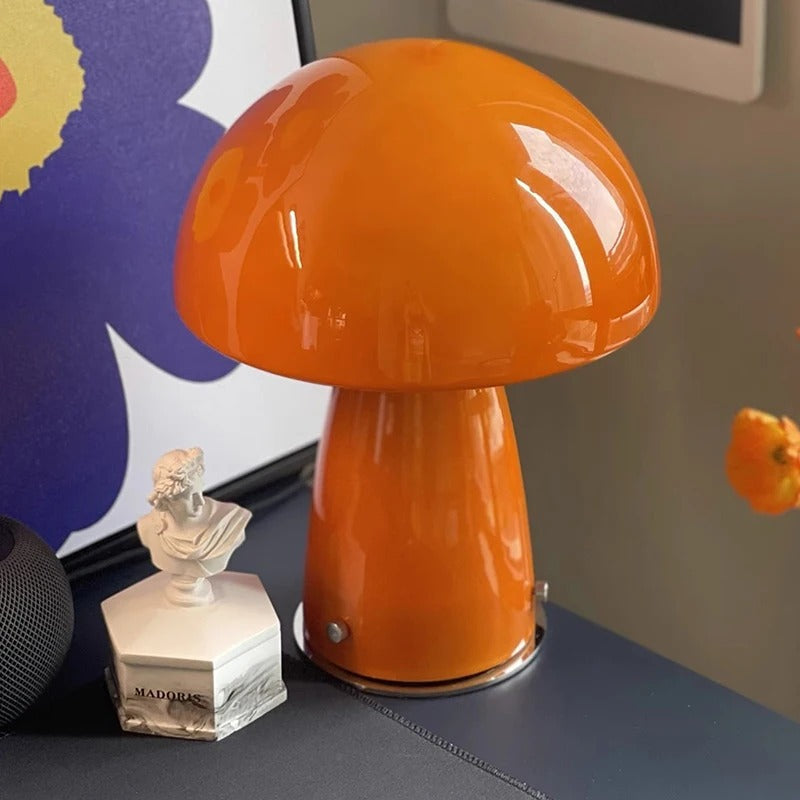 Lampe de chevet champignon en verre orange