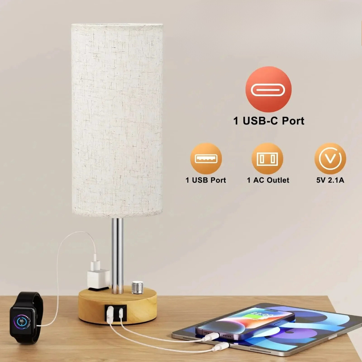 Lampe de chevet avec chargeur à induction intégré