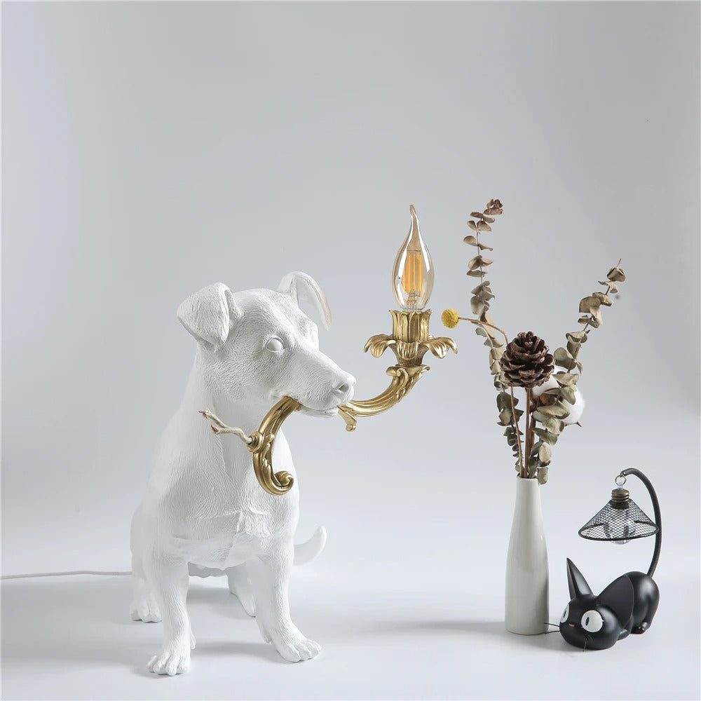 Lampe Chien en Résine – Sculpture Décorative Lumineuse