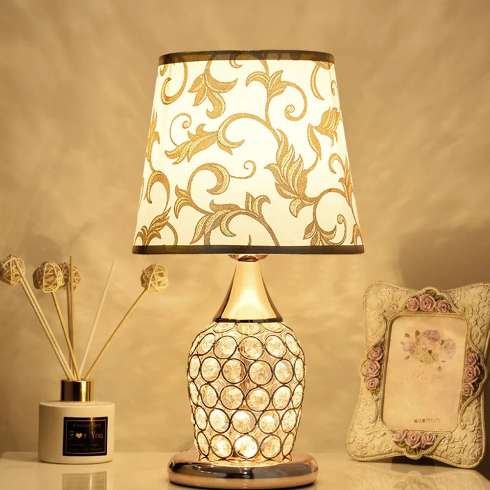 Lampe de chevet cristal avec abat-jour en tissu