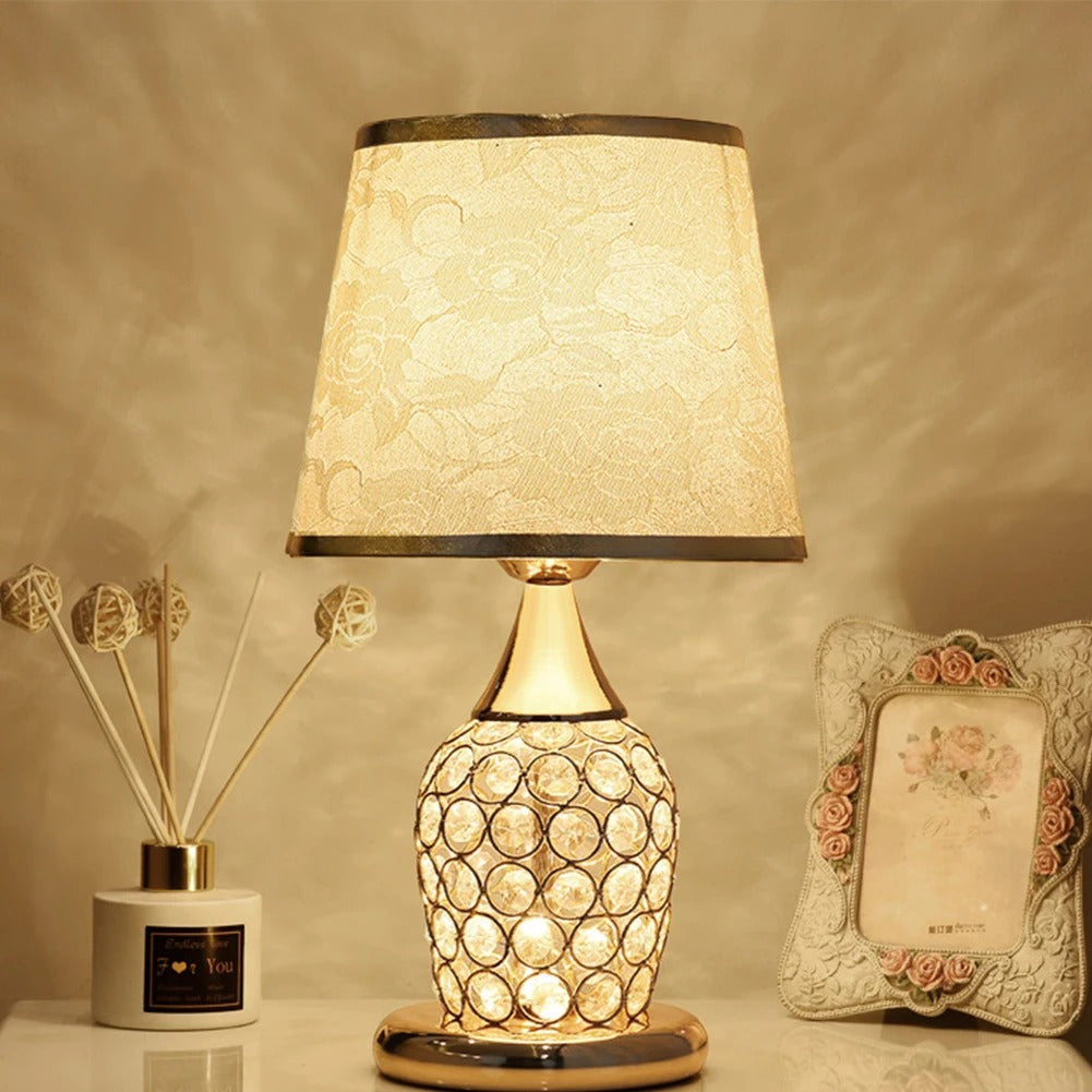 Lampe de chevet cristal avec abat-jour en tissu