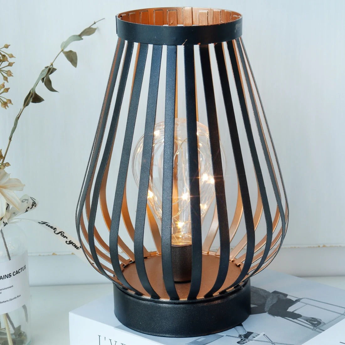Lampe de Chevet à Pile en Métal Noir et Cuivré
