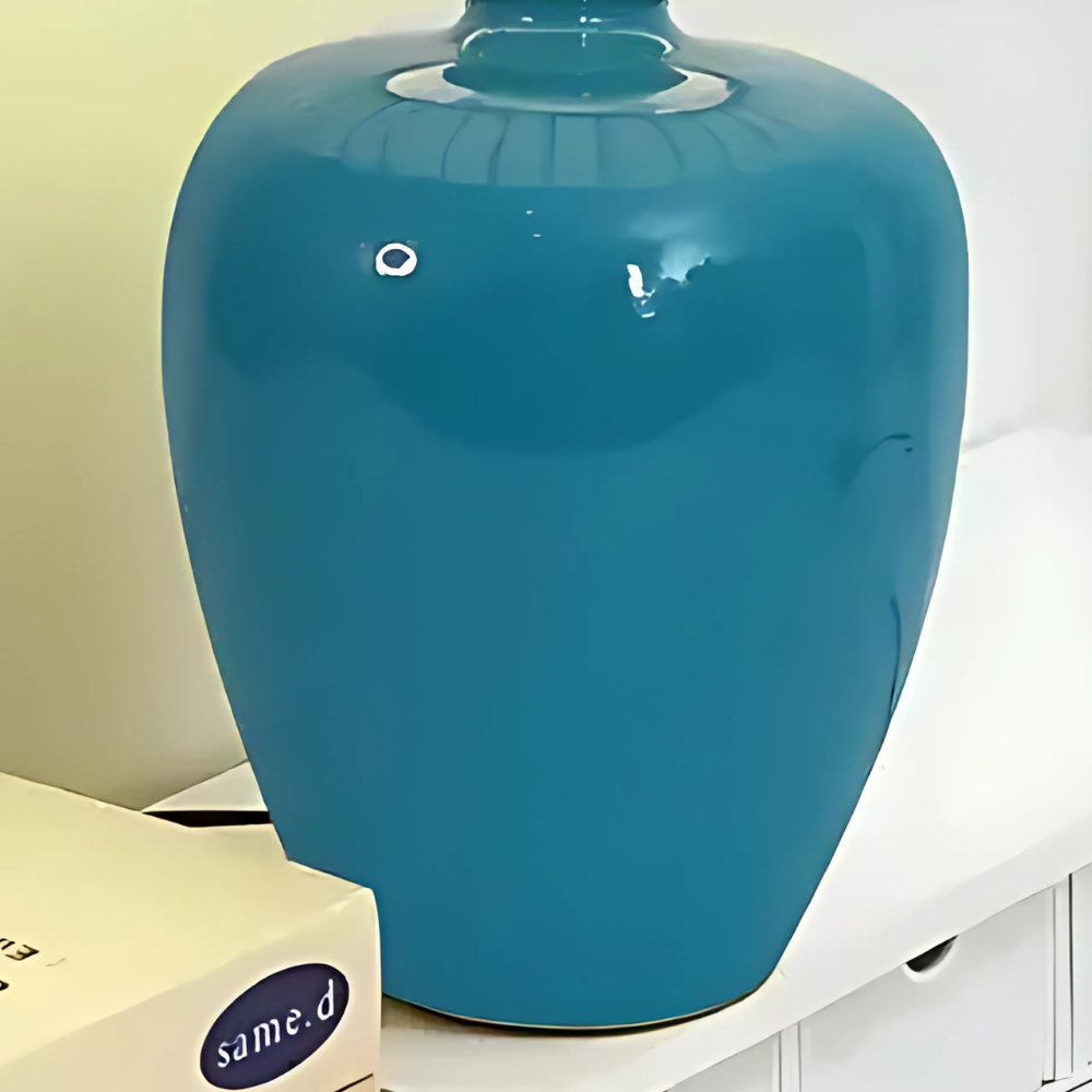 Lampe de Chevet en Céramique Bleue avec Abat-Jour Tissu