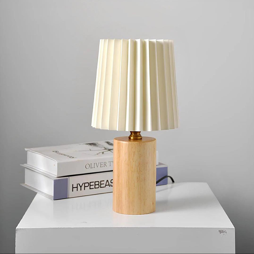 Lampe de Chevet en Bois et Abat-jour Blanc