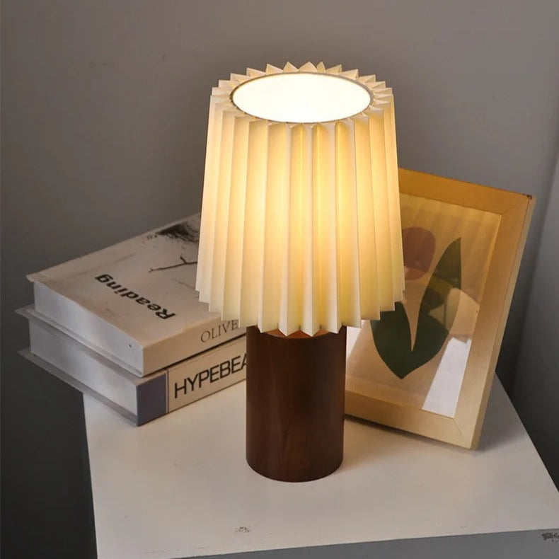 Lampe de Chevet en Bois et Abat-jour Blanc