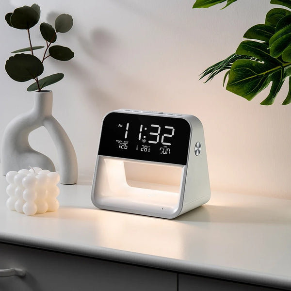 Lampe de Chevet Connectée avec Réveil et Chargeur à Induction