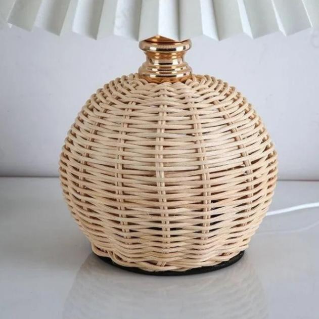 Lampe de Chevet en Osier et Rotin avec Abat-jour Tissu