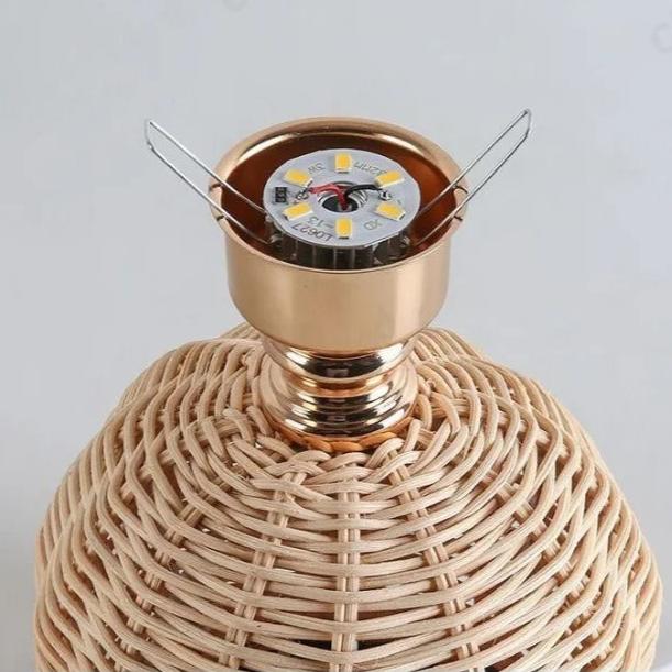 Lampe de Chevet en Rotin Tressé avec Abat-jour Tissu