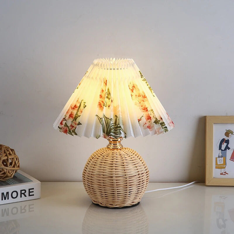Lampe de Chevet en Rotin Tressé avec Abat-jour Tissu