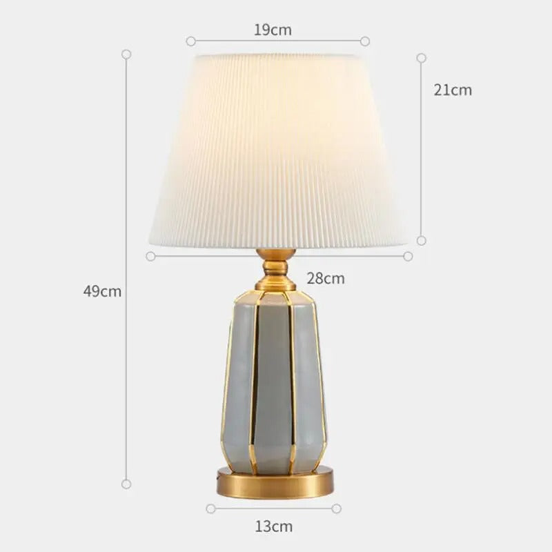 Lampe de Chevet Céramique Grise et Métal Doré
