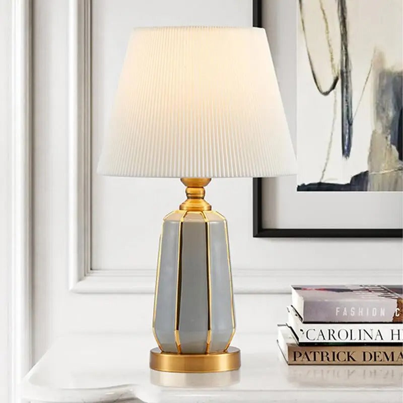 Lampe de Chevet Céramique Grise et Métal Doré