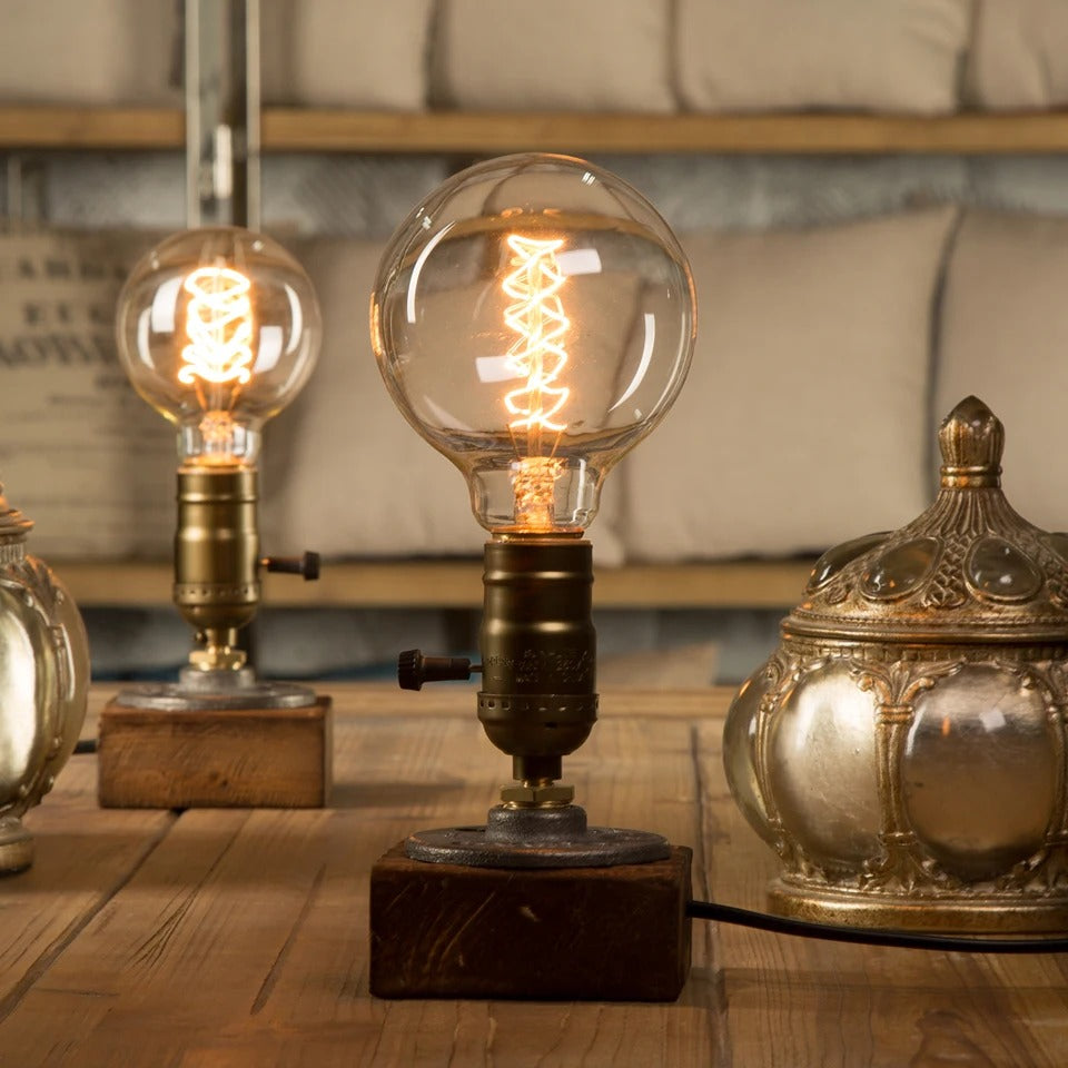 Lampe de Chevet Industrielle Bois et Métal Vintage