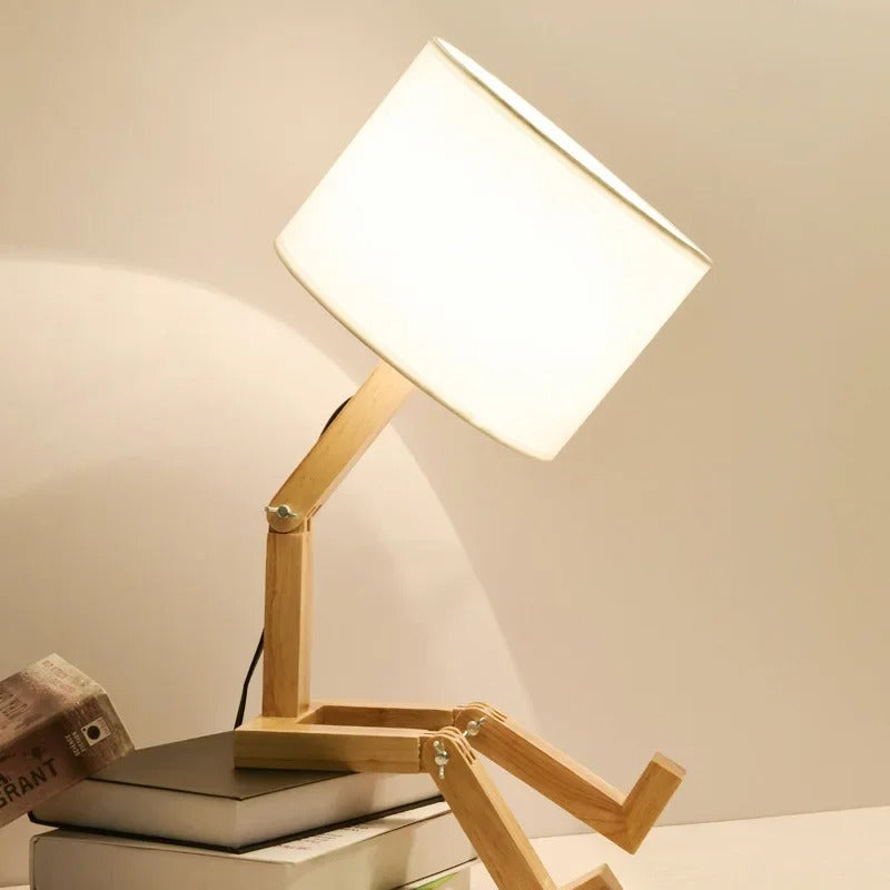 Lampe de Chevet Lecture en Bois et Abat-jour Tissu
