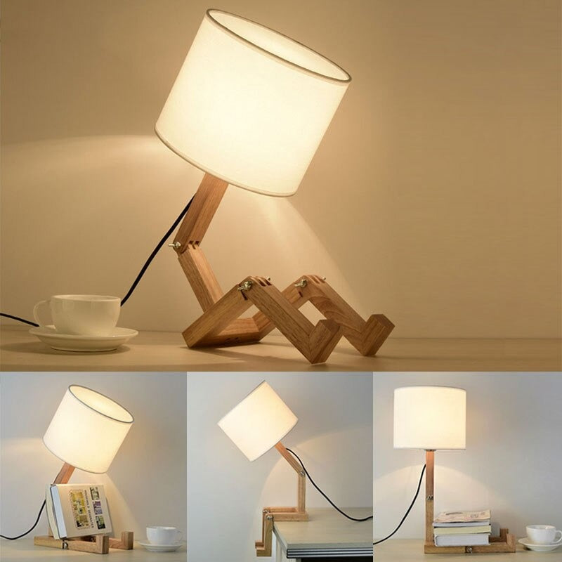 Lampe de Chevet Lecture en Bois et Abat-jour Tissu