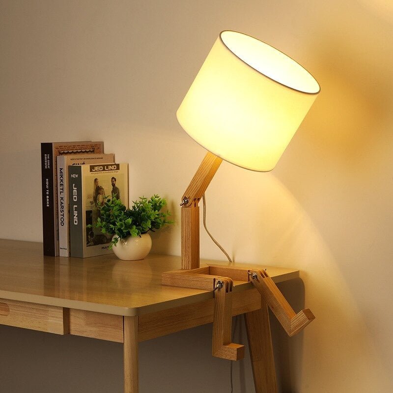 Lampe de Chevet Lecture en Bois et Abat-jour Tissu