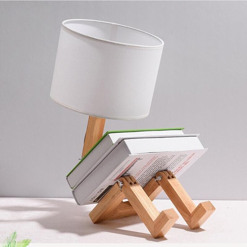 Lampe de Chevet Lecture en Bois et Abat-jour Tissu