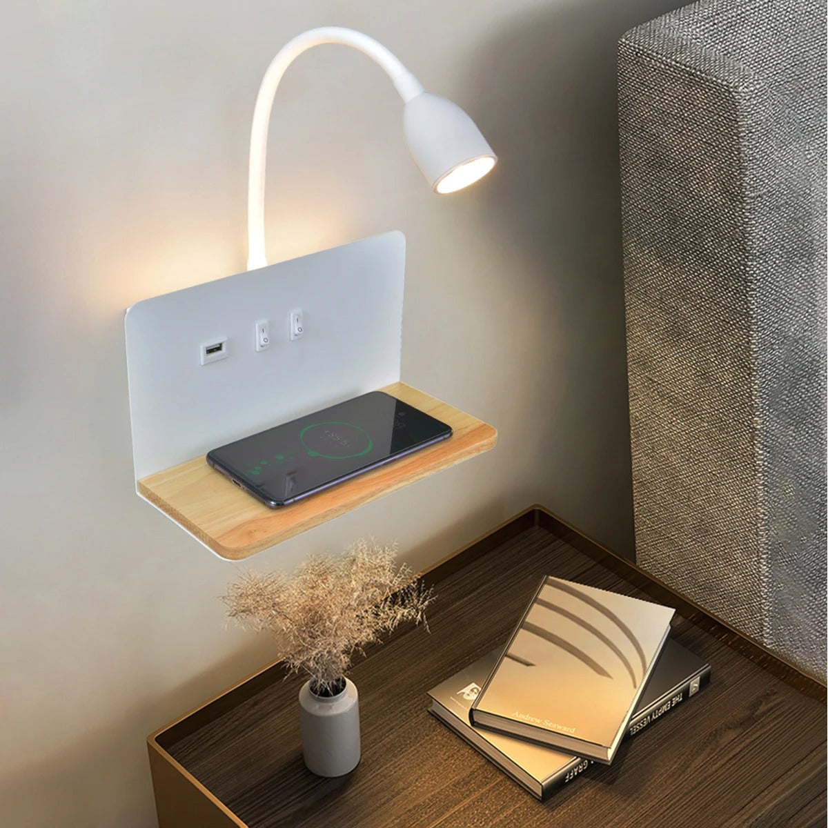 Applique Murale de Chevet avec Chargeur à Induction
