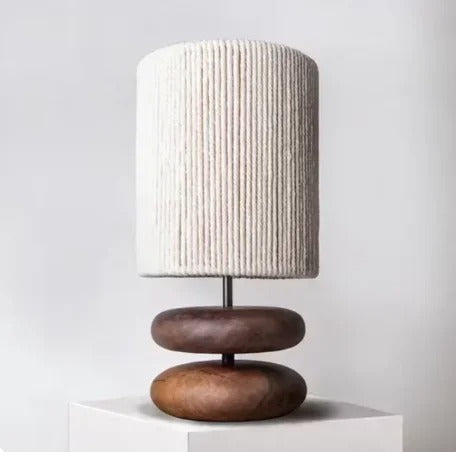 Lampe de Chevet Pied en Bois Massif et Corde de Chanvre