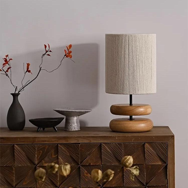 Lampe de Chevet Pied en Bois Massif et Corde de Chanvre