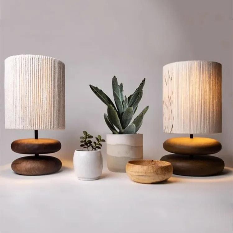 Lampe de Chevet Pied en Bois Massif et Corde de Chanvre