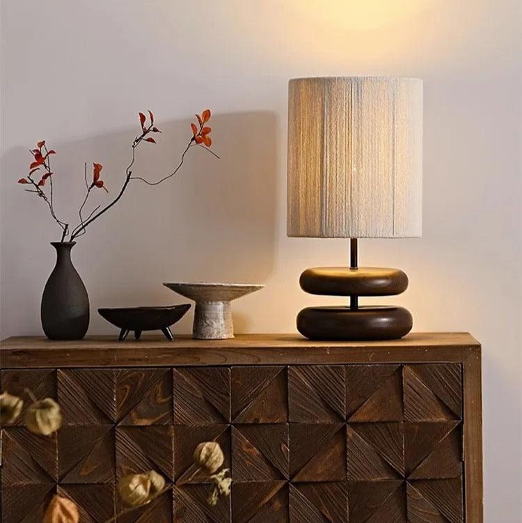 Lampe de Chevet Pied en Bois Massif et Corde de Chanvre