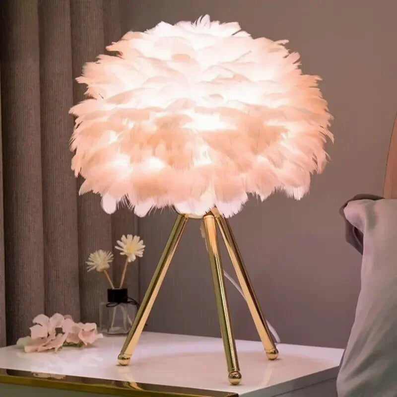 Lampe de Chevet en Plumes d'Oie – Pied Métal Doré