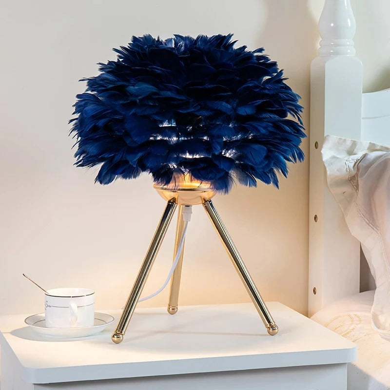 Lampe de Chevet en Plumes d'Oie – Pied Métal Doré