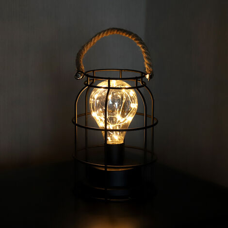 Lampe de Chevet Industrielle à Piles avec Poignée en Corde